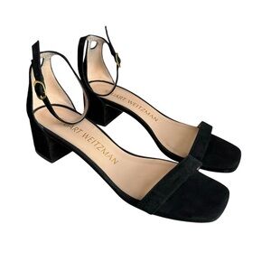 Stuart Weitzman Nudist Block Heel Sandals Black Suede
